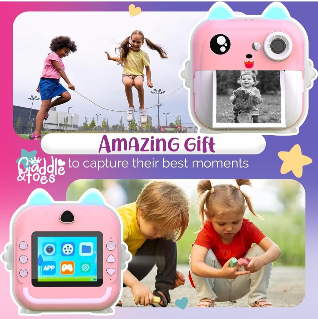 Instant Print Camera for Kids - 1080P HD, SD Card, Gift for Boys and Girls